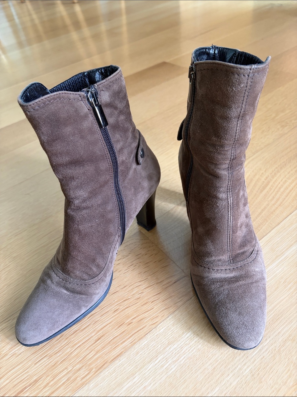 Aquatalia Brown Suede Mid-Calf Zip-Heel Boots